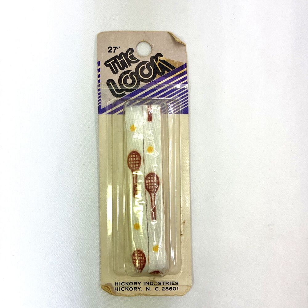Vintage Tennis Print 27” White Shoe Laces 1980s Fashion Novelty by The Look NOS - Picture 2 of 7